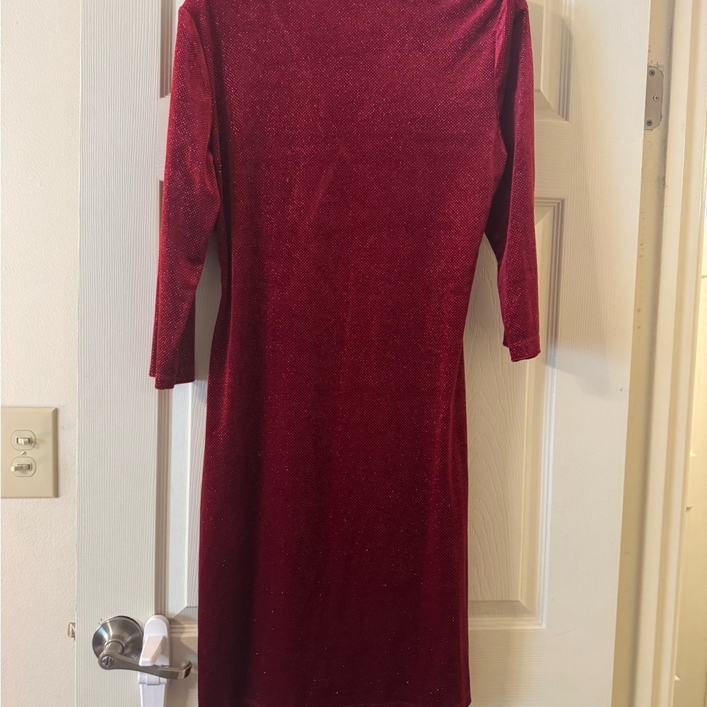 Anne Klein Burgundy/Red Long Sleeve shimmer Dress sz 10 - Picture 4 of 6